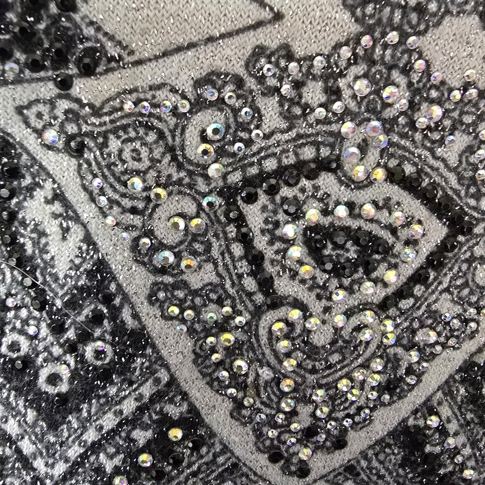 CJ Banks Patterned Sparkly Long Sleeve Top With Gems And Hood Size 1X 107 - Picture 2 of 11